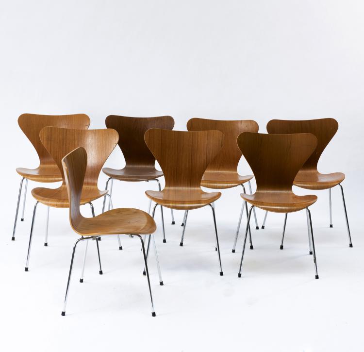 Hauptbild zu Objekt, Eight '3107' side chairs, 1955, Arne Jacobsen, Fritz, Hansen, Aller&ouml;d, 140D 706