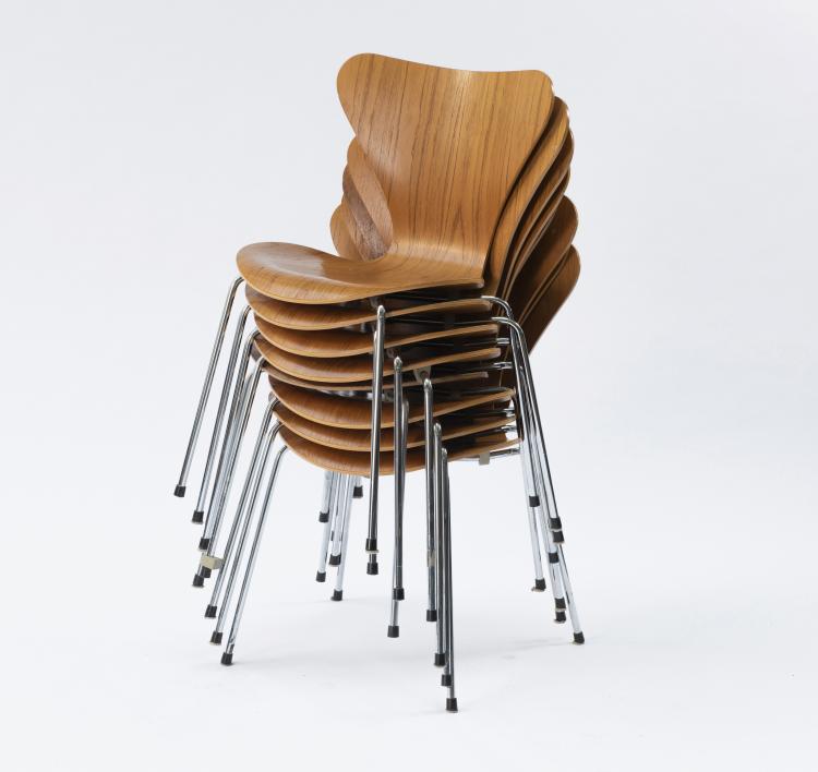 Hauptbild zu Objekt, Acht St&uuml;hle '3107', 1955, Arne Jacobsen, Hansen, Fritz, Aller&ouml;d, 140D 705