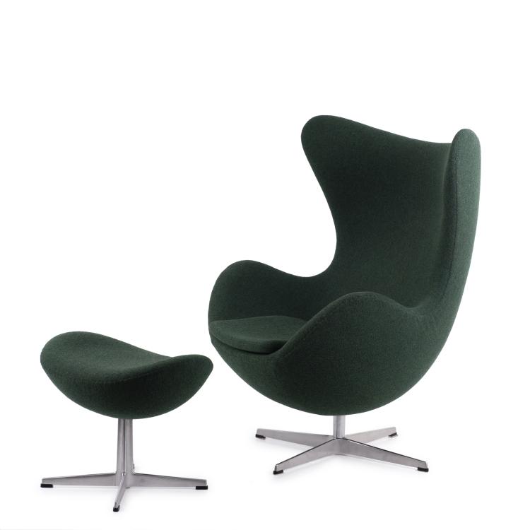 Hauptbild zu Objekt, Sessel 'Egg chair' - '3316' mit Ottoman, 1957, Arne Jacobsen, Hansen, Fritz, Aller&ouml;d, 140D 722