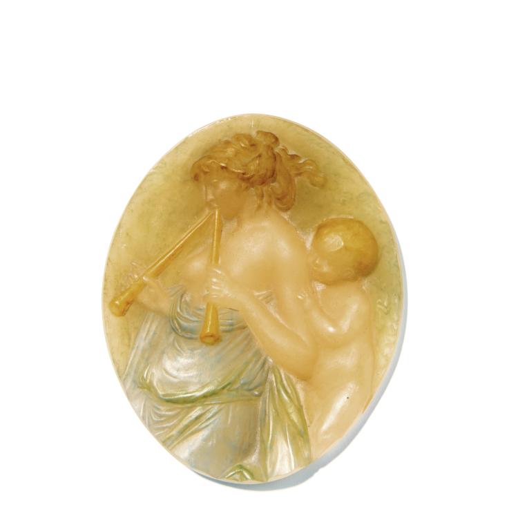 Hauptbild zu Objekt, Plakette 'Syrinx et Cupidon', um 1906, Daum Fr&egrave;res, Nancy, 141A 124