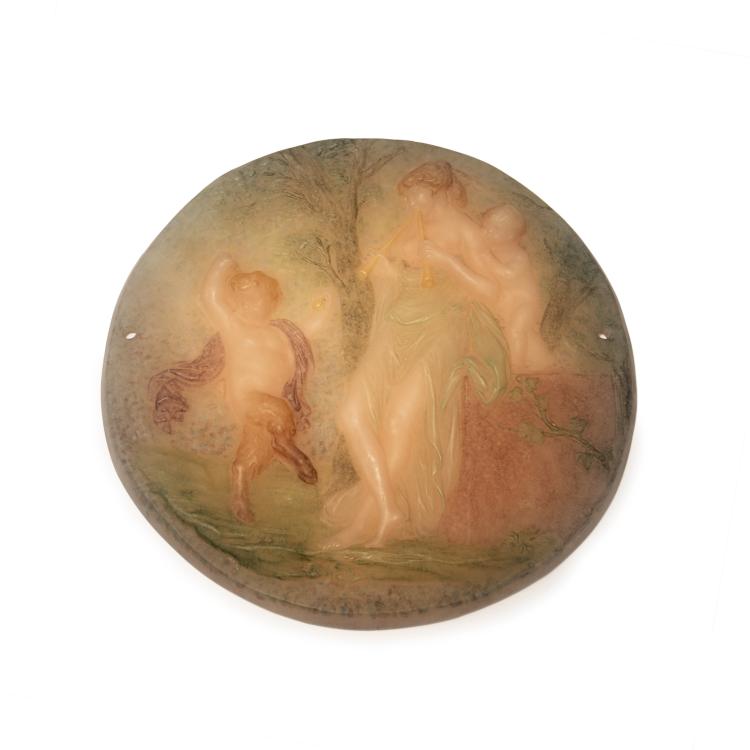 Hauptbild zu Objekt, Gro&szlig;e Wandplatte 'Syrinx, Amor et Faune', 1920er Jahre, Walter, Amalric, Nancy, 141A 163