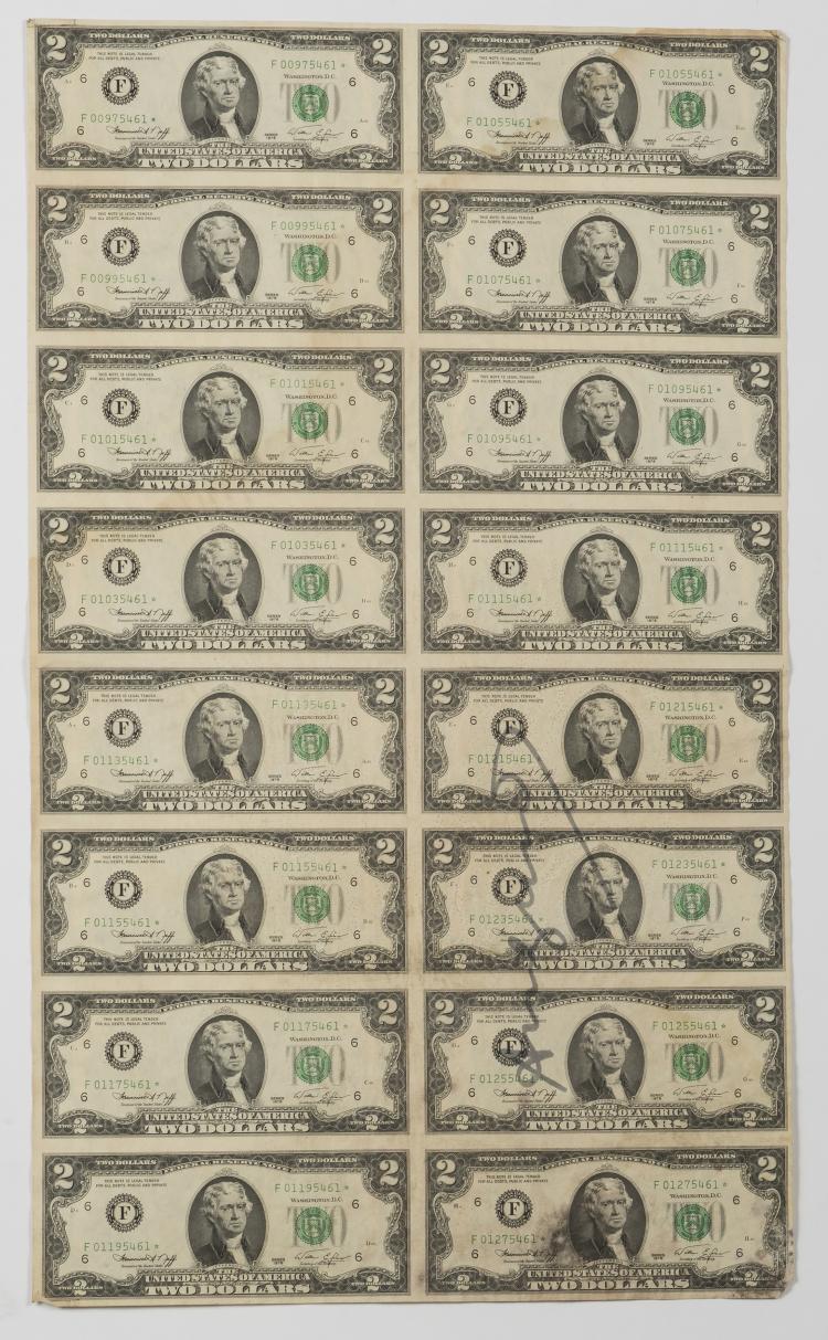 Hauptbild zu Objekt, '16 Two Dollar Notes (ungeschnitten)', wohl 1976, 142C 455
