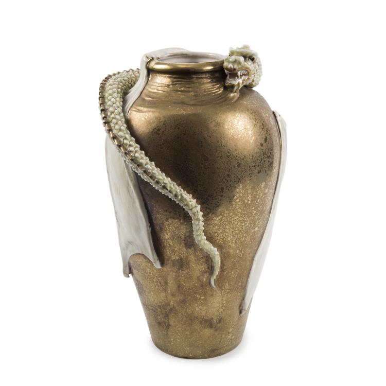 Hauptbild zu Objekt, Vase mit zweifl&uuml;geligem Drachen, um 1905, Stellmacher, Eduard, Turn-Teplitz, 141C 625