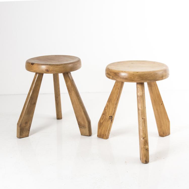 Hauptbild zu Objekt, 'Two Meribel' stools, 1962, Charlotte Perriand, Blanchon, Georges; Sentou, Paris; Steph Simon, 142A 125
