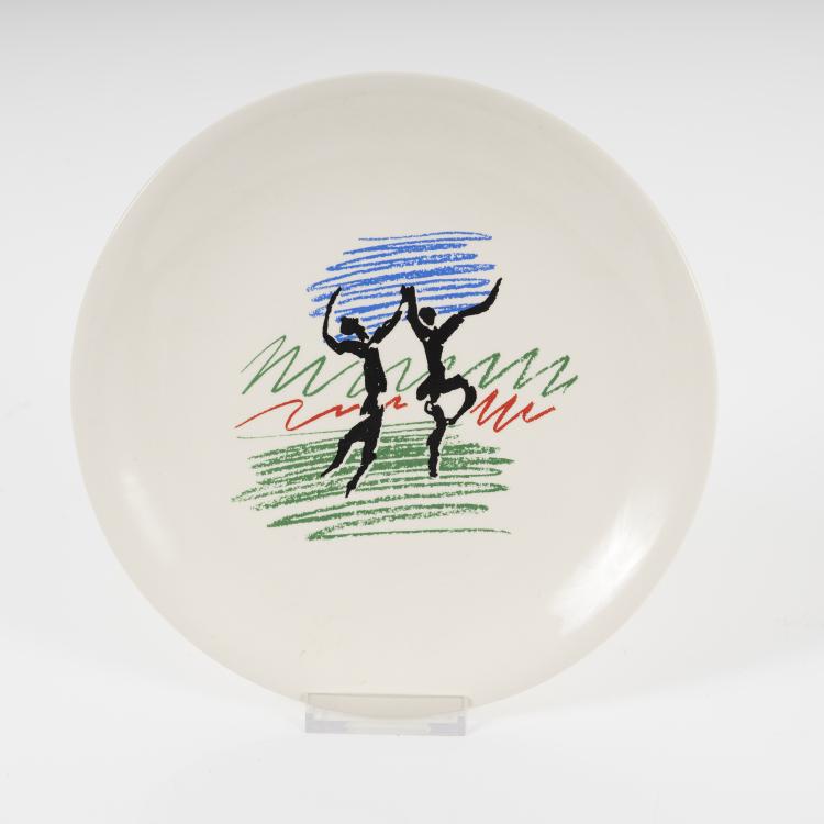 Bild 10 zu Objekt, Vier Porzellan-Teller mit Picasso-Motiven: Friedenstaube, 'Le Coq', weibliches Profil, T&auml;nzer in Landschaft, 1970er Jahre, Limoges E.C.P.L.P, 145C 495